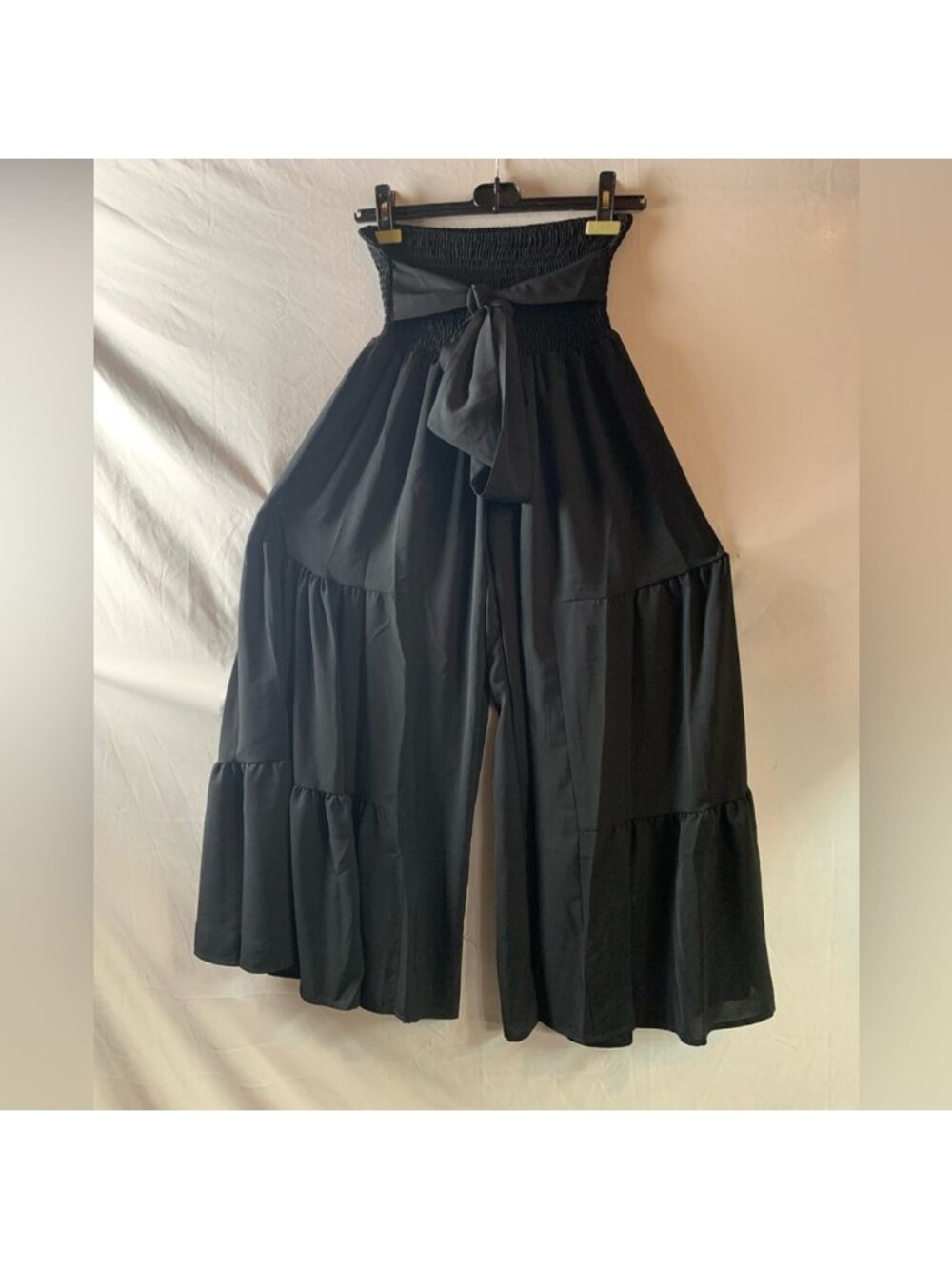 LAST ONE 🔥 Shirred Waist Tie Front Ruffle Hem Wide Leg Pants - Picture 7 of 7